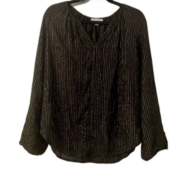 See U Soon Anthropologie Black with Gold Metallic Thread Blouse Size L - Picture 1 of 7